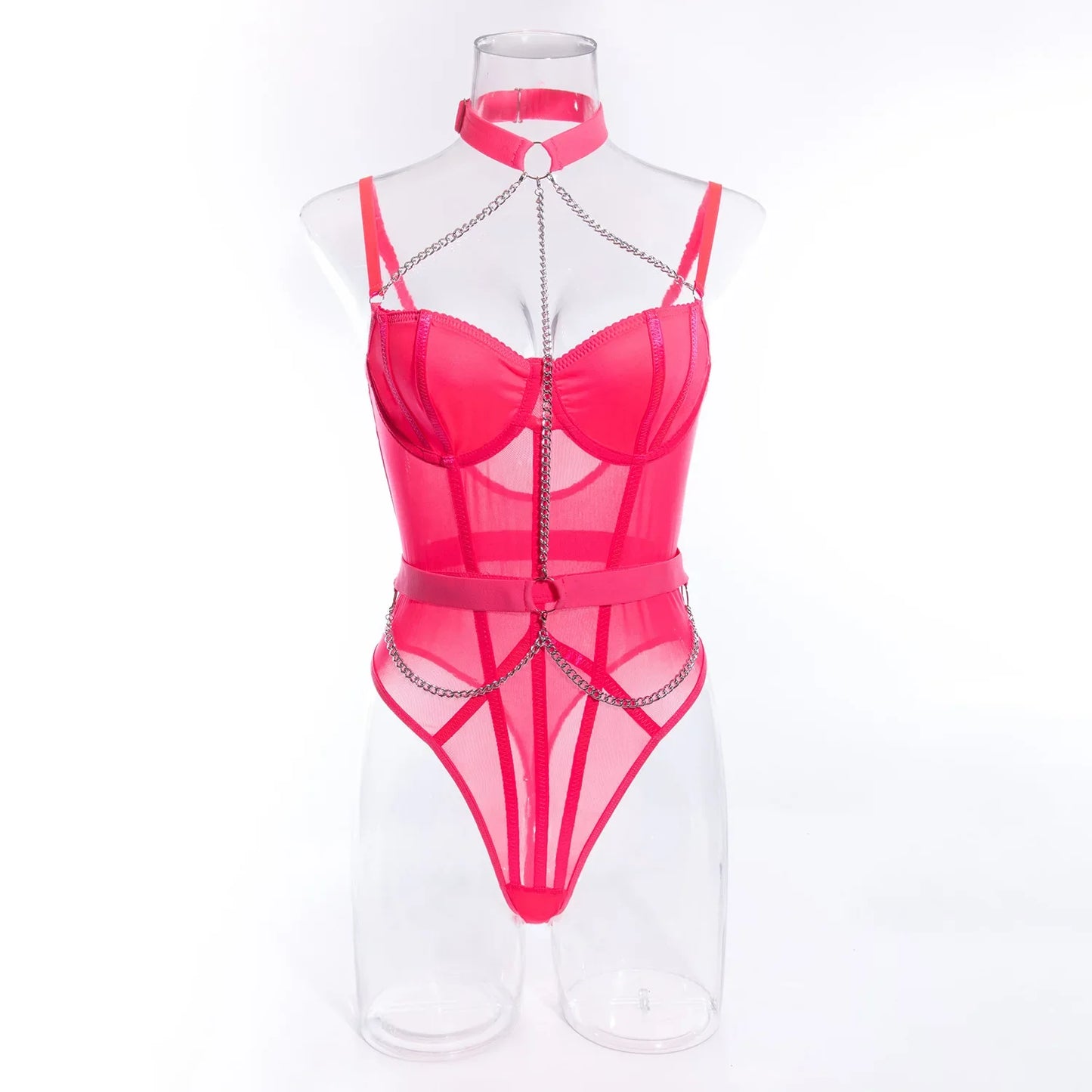 Wanita Strapless Mesh Sensual Bodysuits Women Chain Design Slim Backless  Rompers 2023 Strap Sheer Underwear Playsuits