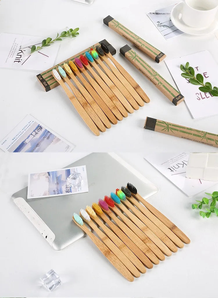 Cross Border Single Bamboo Toothbrush Set Natural Bamboo Toothbrush Tablet Set Ten Pack Bamboo Products Toothbrush