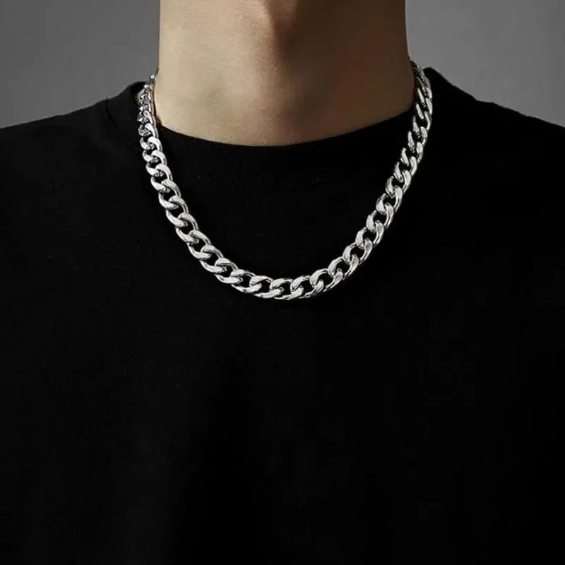 Stainless Steel Chain Necklace Long Hip Hop for Women Men on The Neck  Fashion Jewelry Gift Accessories Silver Color Choker