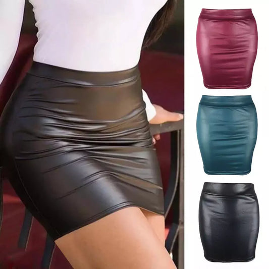 Femmes Mini/jupe longue couleur unie taille haute coupe ajustée maigre mat Faux cuir confortable banlieue moulante jupe Streetwear