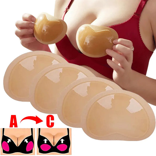 2 pares de inserciones de sujetador de silicona, almohadillas para senos adhesivas de realce, copa de sujetador para mujer, cubierta de pezón más gruesa, parche, inserciones de Bikini para traje de baño