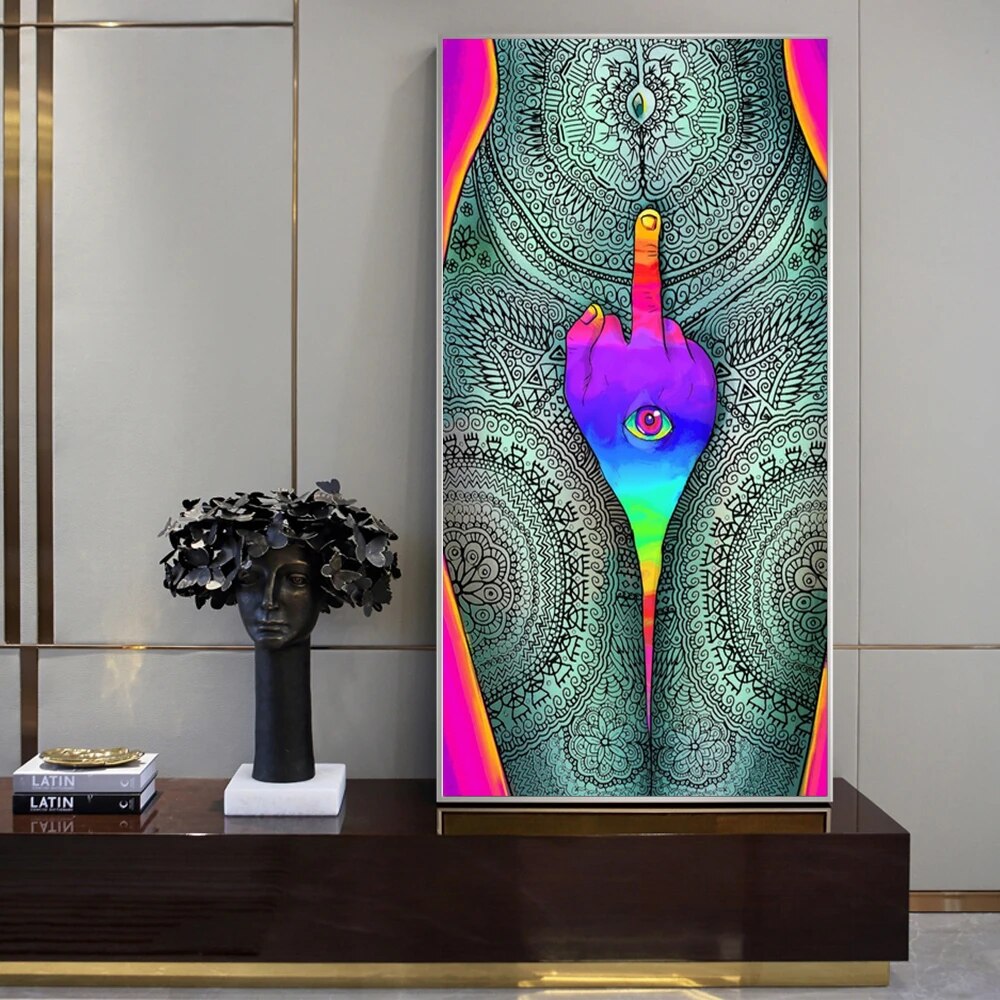 Abstract Thigh Hand Eye Canvas Painting Psychedelic Visual Poster Bedroom Living Room Home Decor Mural(No Frame)