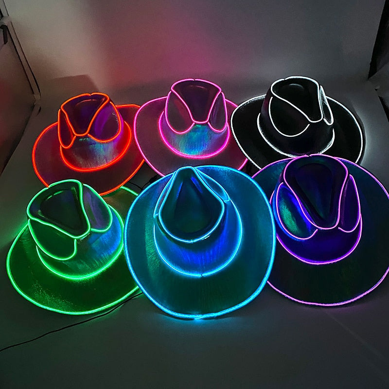 EL Wire Light Up Lentejuelas Sombrero de Jazz Adulto Neón LED Luminoso Festival Fiesta Vestido Gorra para Hombres y Mujeres