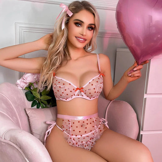 Lingerie en dentelle pour la saint-valentin, sous-vêtements en maille transparente à pois, en Tulle, tenue sensuelle et intime, Sissy, tenue de nuit chaude