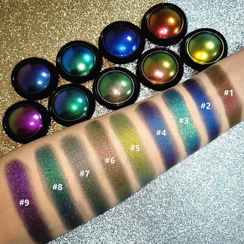 Sombra de ojos monocromática camaleón, paleta de sombra de ojos con brillo metálico, pigmento radiante, maquillaje de ojos brillantes, cosméticos