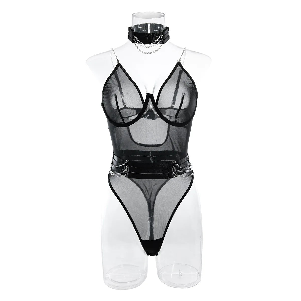 Wanita – combishort Sexy en maille pour femmes, bretelles ajourées, vêtements de nuit fins, chaîne transparente, body sensuel, à la mode, 2023