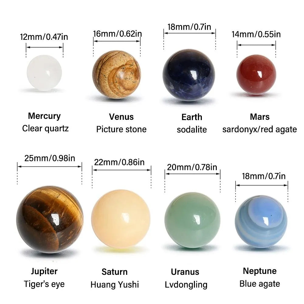 Creative Natural Crystal 8/9 Planet Ball Solar System Round Original Stone Popular Science Ornament Sphere Galaxy Model Gift Box