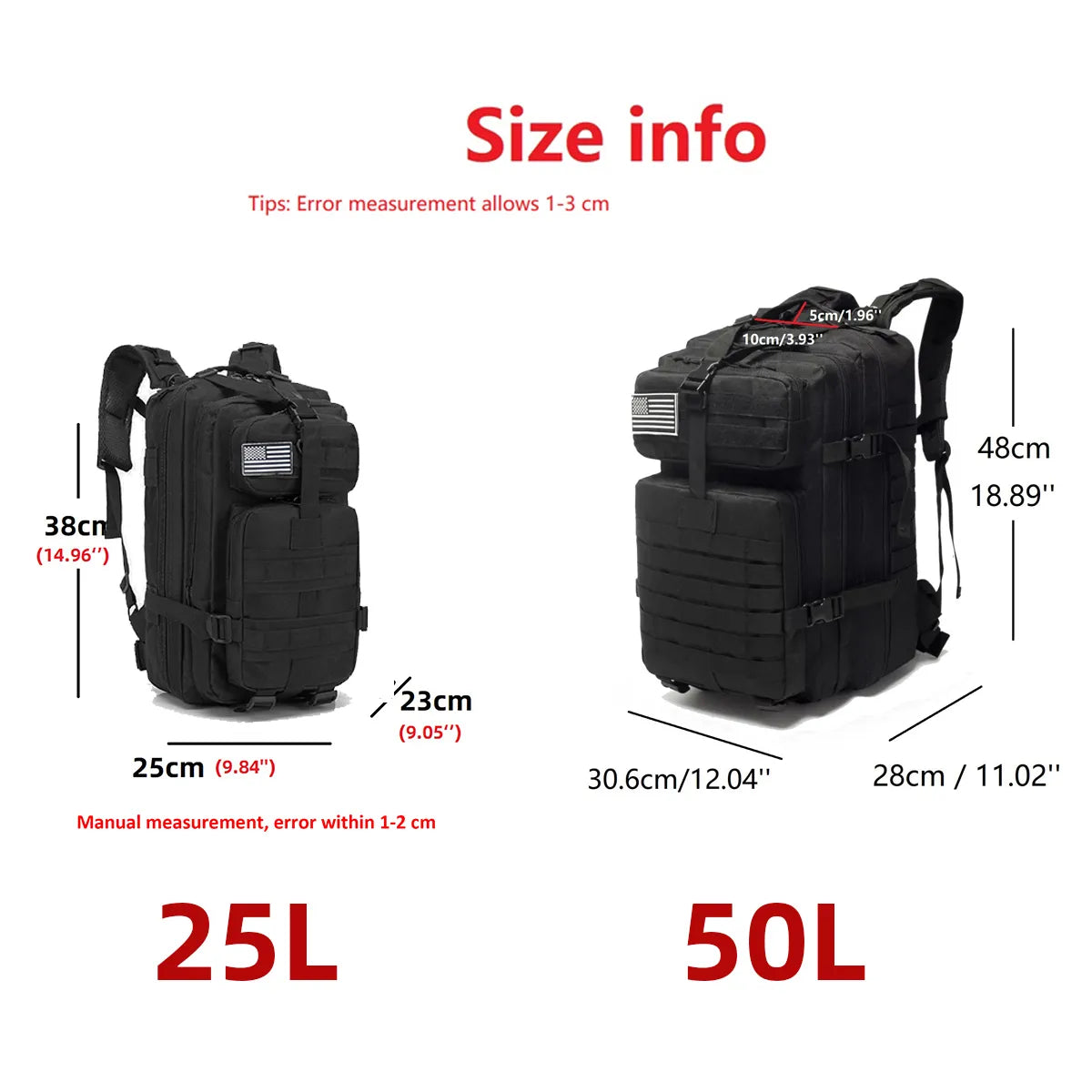 Mochila impermeable de nailon para senderismo, pesca y caza, mochilas militares para exteriores, deportes tácticos, acampada y senderismo, 25L/50L 1000D