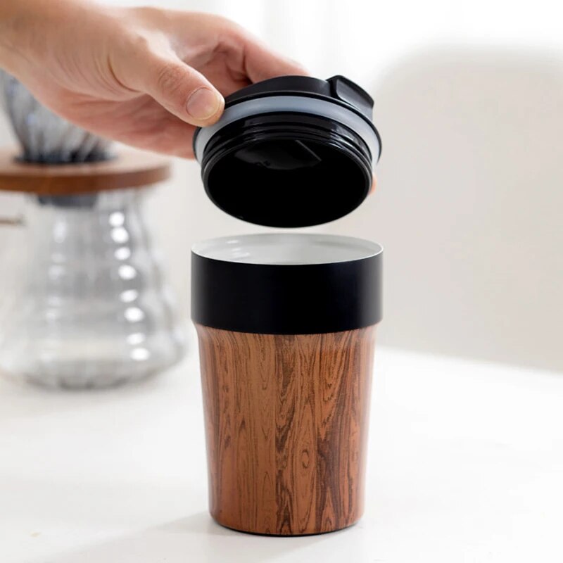 Tasse à café Portable en Grain de bois avec couvercles, gobelet isolé sous vide, tasse Thermos pour garder le café, le thé, chaud et froid, revêtement intérieur en céramique