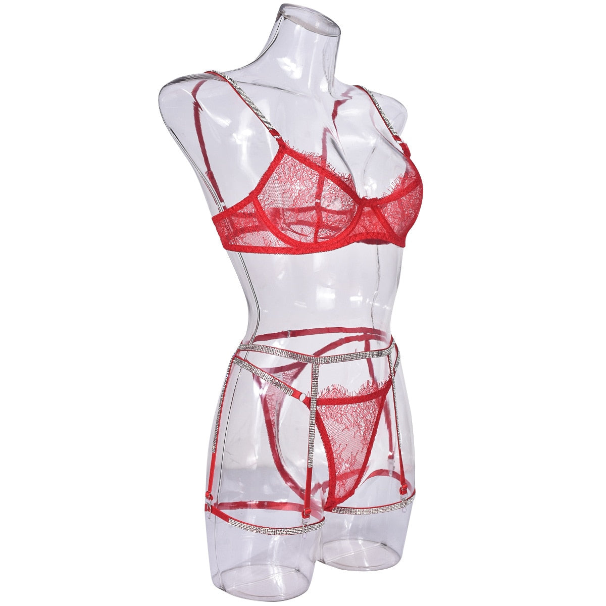 Conjunto de sujetador sin costuras de encaje transparente, lencería con diamantes de imitación, ropa interior Push Up Sissy, conjuntos de lujo íntimos transparentes