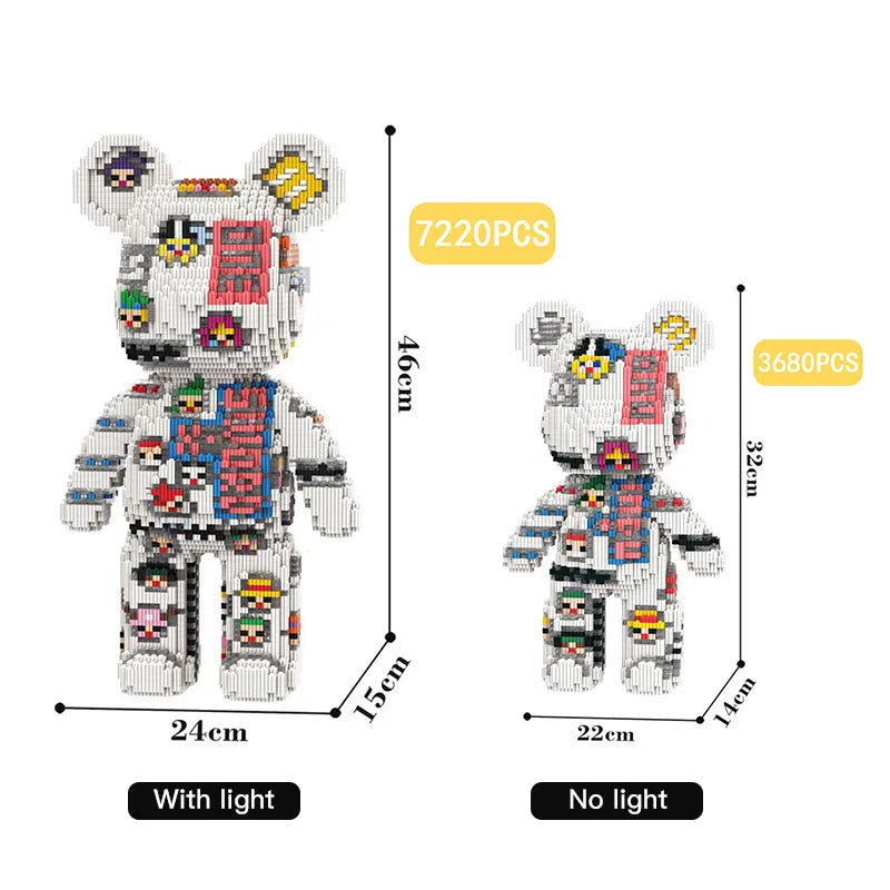 Mini ours violent de dessin animé, modèle de couleur Bearbrick avec bloc de construction léger, briques en Micro diamant, jouets pour enfants, coffret cadeau d'anniversaire