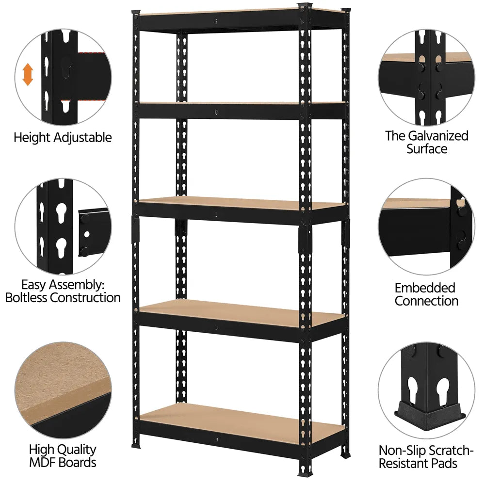 SmileMart Estante de almacenamiento de acero ajustable y sin tornillos de 5 estantes, negro, soporta hasta 330 lb por estante