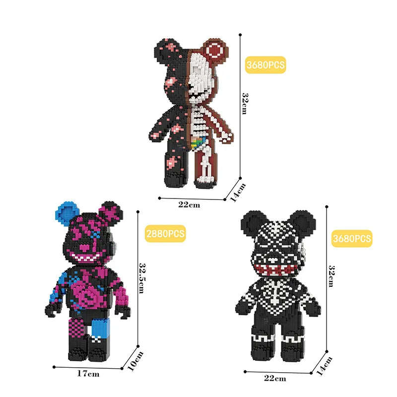 Mini ours violent de dessin animé, modèle de couleur Bearbrick avec bloc de construction léger, briques en Micro diamant, jouets pour enfants, coffret cadeau d'anniversaire