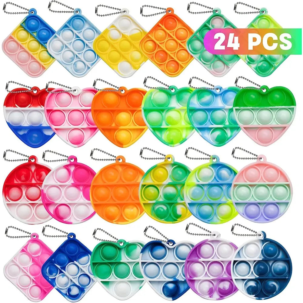 Porte-clés Pop Fidget en 3 formes, 24 pièces, jouets sensoriels relaxants, anti-Stress, cadeau pour fille et garçon