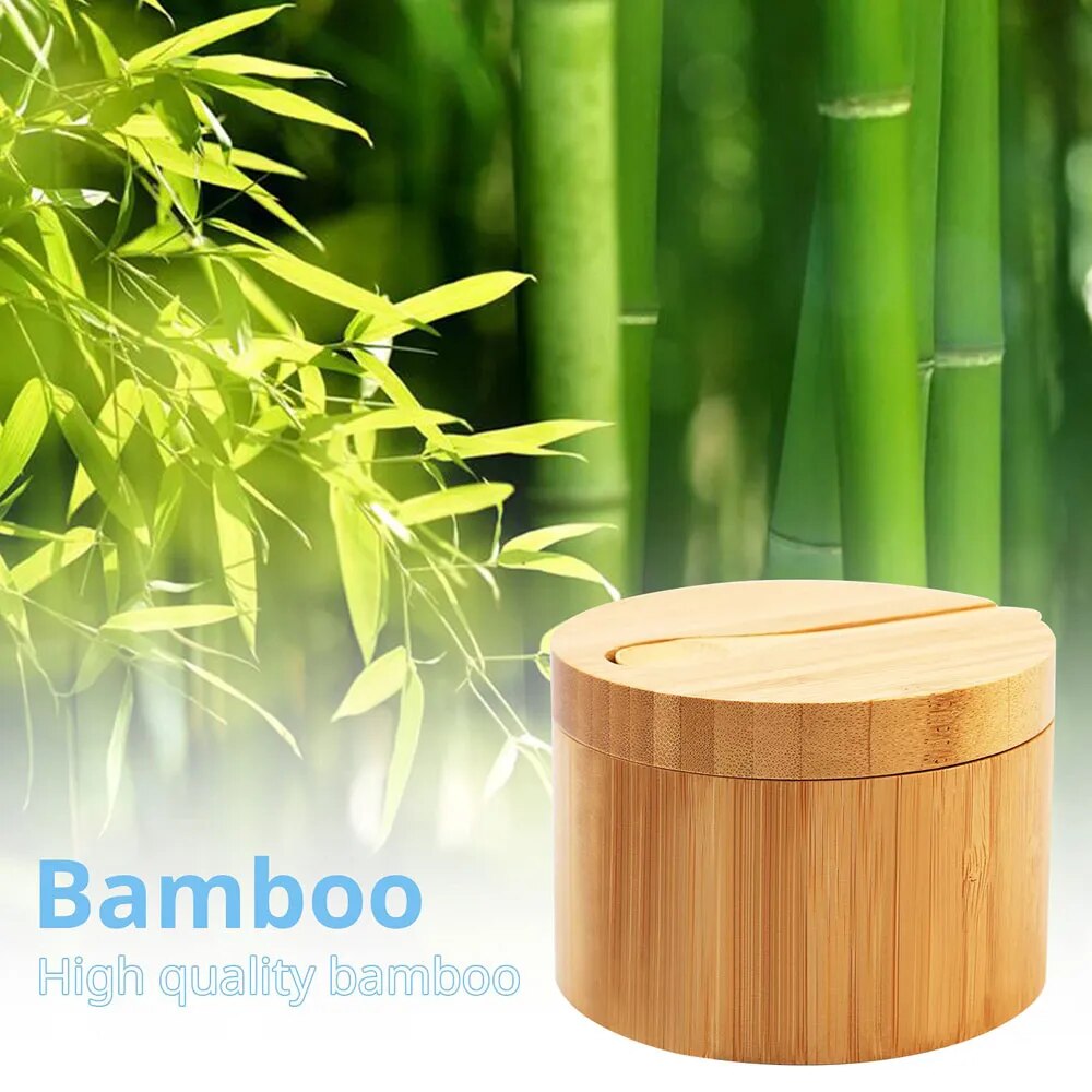 Bamboo Salt Container Spoon Seasoning Jar With Swivel Magnetic Closure Lid to Keep Dry To Storage Pepper Spice Cellar Holder