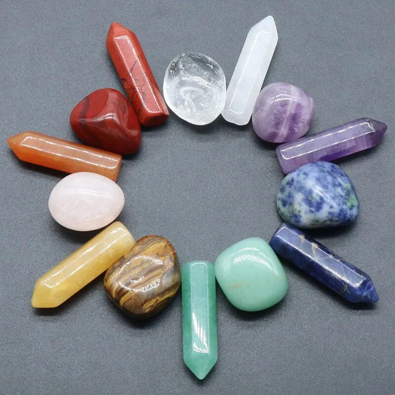 14 Uds. Piedras curativas de cristal de cuarzo puntiagudas, juego de cristales de piedra de Yoga, gemas hexagonales de cuarzo rosa para meditación, adornos de decoración del hogar