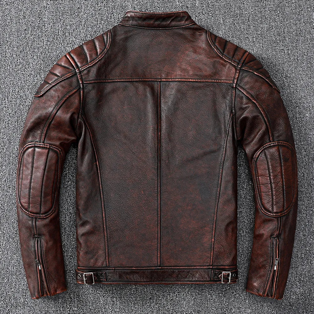 Veste Vintage en cuir de vache véritable pour homme, manteau de moto, jaune, marron, vêtements de motard, printemps-automne, taille asiatique 6XL