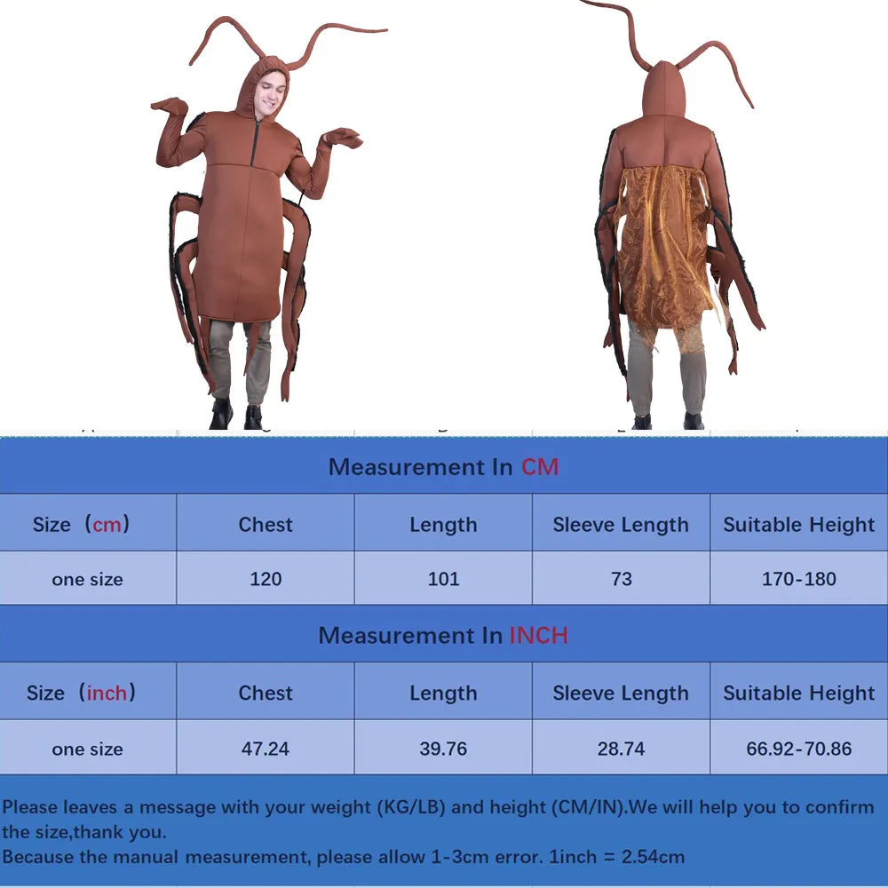 Women Men Cockroach Costume Cosplay Funny Jumpsuit Unisex Animal Halloween Party Carnival Up Purim Costume Props