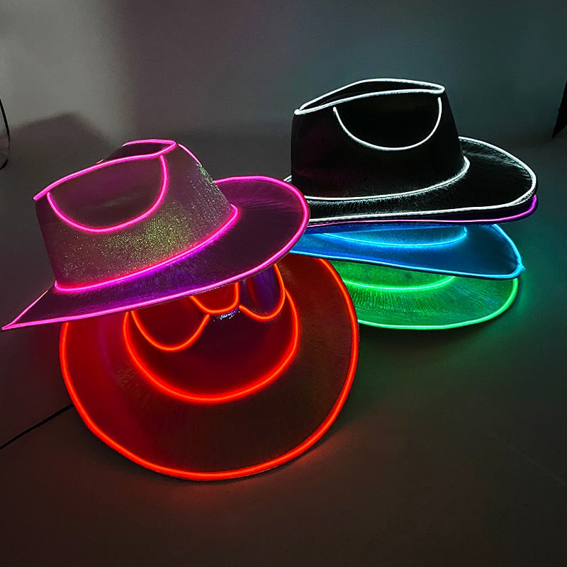 EL Wire Light Up Lentejuelas Sombrero de Jazz Adulto Neón LED Luminoso Festival Fiesta Vestido Gorra para Hombres y Mujeres