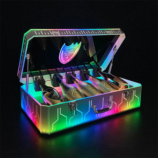 Custom Led Acrylic Nightclub Champagne Bottle Presenter Display Box 5 Bottles Vip Bottle Presenter Service Tray Carrier Case