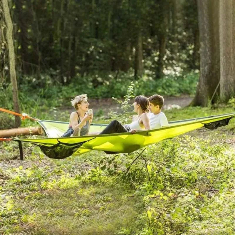 Hamaca aérea portátil para acampar, hamaca para varias personas, tienda triangular para exteriores, equipo de hamacas, red para viajes, fiestas de picnic