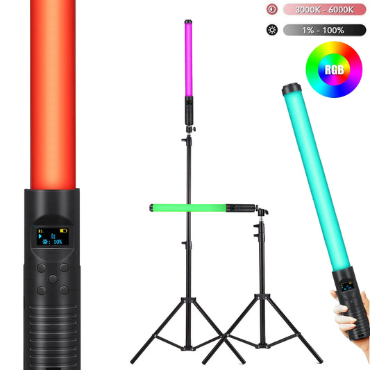 50cm 20 "RGB de mano luz LED para vídeo varita Stick fotografía luz con batería recargable incorporada 79" trípode Control remoto