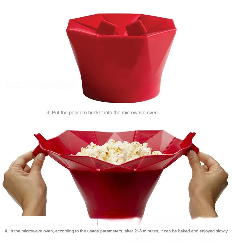 1pcs Foldable Red Silicone Silicone Popcorn  High Quality Kitchen Easy Tools DIY Popcorn Bucket Bowl Maker Popcorn Microwave2023