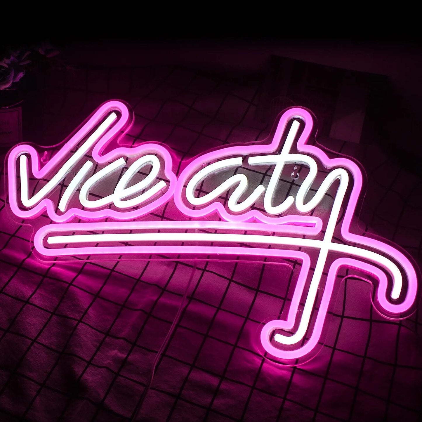 Wanxing Vice City Enseigne Au Néon Rose Led Lumières Chambre Lettres Salle De Jeux Bar Fête Intérieur Maison Arcade Boutique Cave Art Décoration Murale