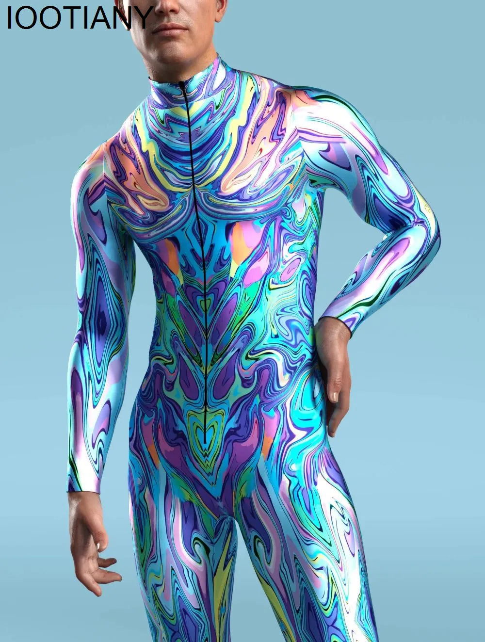 Colorful Machine Zentai Men For Bodysuit Thumb Sleeves Cosplay Costume Front Zipper Jumpsuit Carnival Festival Outfit 2023