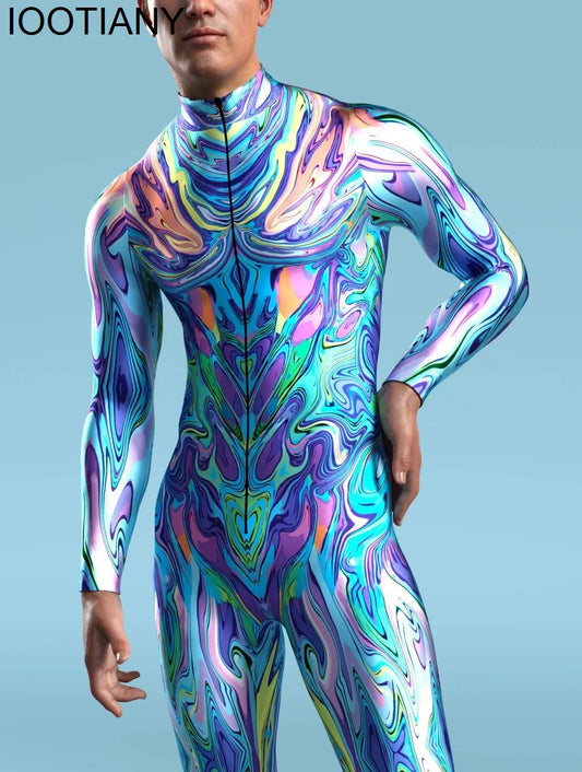 Máquina colorida Zentai para hombre, traje de Cosplay con mangas de pulgar, mono con cremallera frontal, traje de Festival de Carnaval 2023