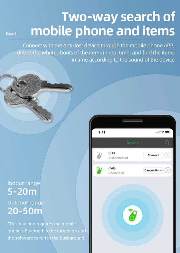 Dispositivo inteligente antipérdida con Bluetooth, billetera para llaves de teléfono móvil, bidireccional, antipérdida, buscador de objetos para personas mayores y mascotas
