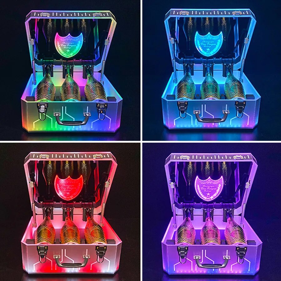 Custom Led Acrylic Nightclub Champagne Bottle Presenter Display Box 5 Bottles Vip Bottle Presenter Service Tray Carrier Case