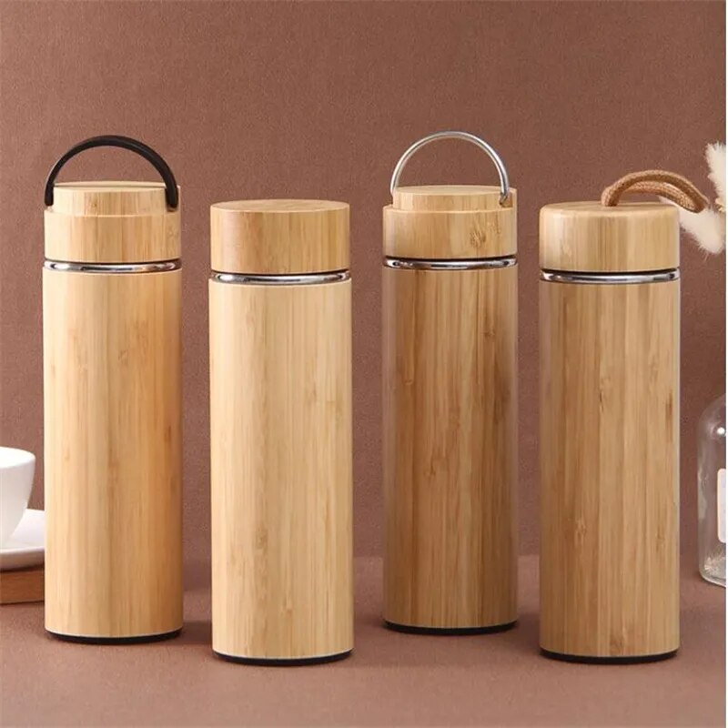 350/450Ml New Bamboo Vacuum Flask Stainless Steel Water Bottle Tumblers Portable Vacuum Flask Coffee Cup Home Office Thermos Cup