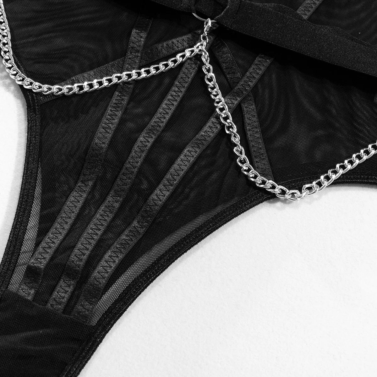 Wanita Strapless Mesh Sensual Bodysuits Women Chain Design Slim Backless  Rompers 2023 Strap Sheer Underwear Playsuits