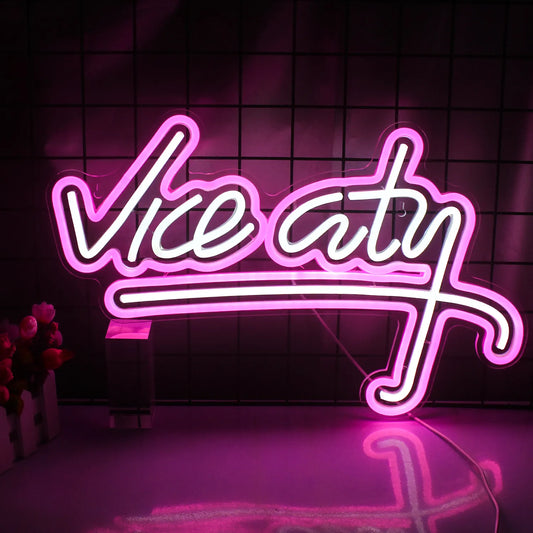 Wanxing Vice City Enseigne Au Néon Rose Led Lumières Chambre Lettres Salle De Jeux Bar Fête Intérieur Maison Arcade Boutique Cave Art Décoration Murale