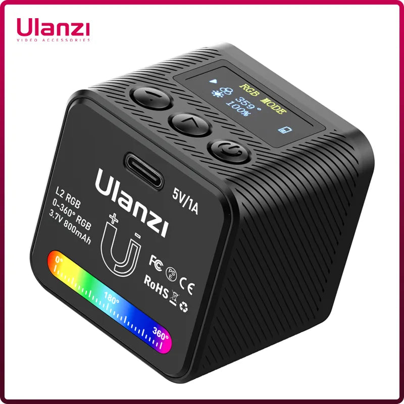 Ulanzi L2 RGB Mini COB caméra vidéo lumière variable 360 ​​° lumière couleur avec diffuseur nid d'abeille photographie pour appareil photo reflex numérique