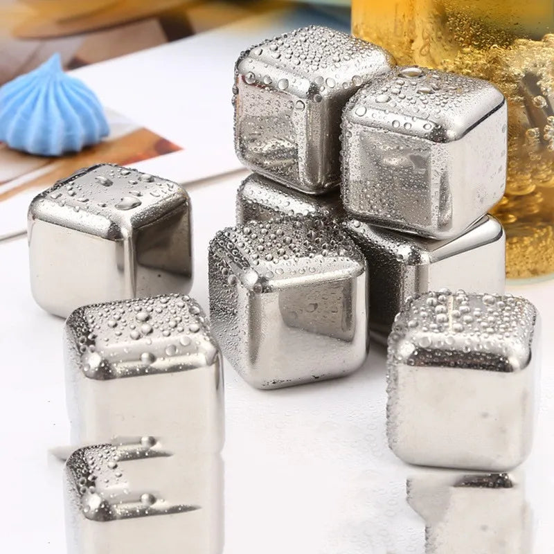 4/6/8 Pcs Stainless Steel Ice Cubes Reusable Ice Ball Cooling Stones Cooling Cube Chilling Rock Party Bar Accessory