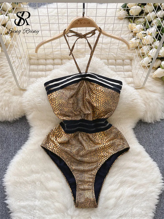 2023 Strapless Sexy Playsuits Ladies Halter Backless Slim Swimsuits Streetwear Open Crotch  Shiny Bodysuits Wanita