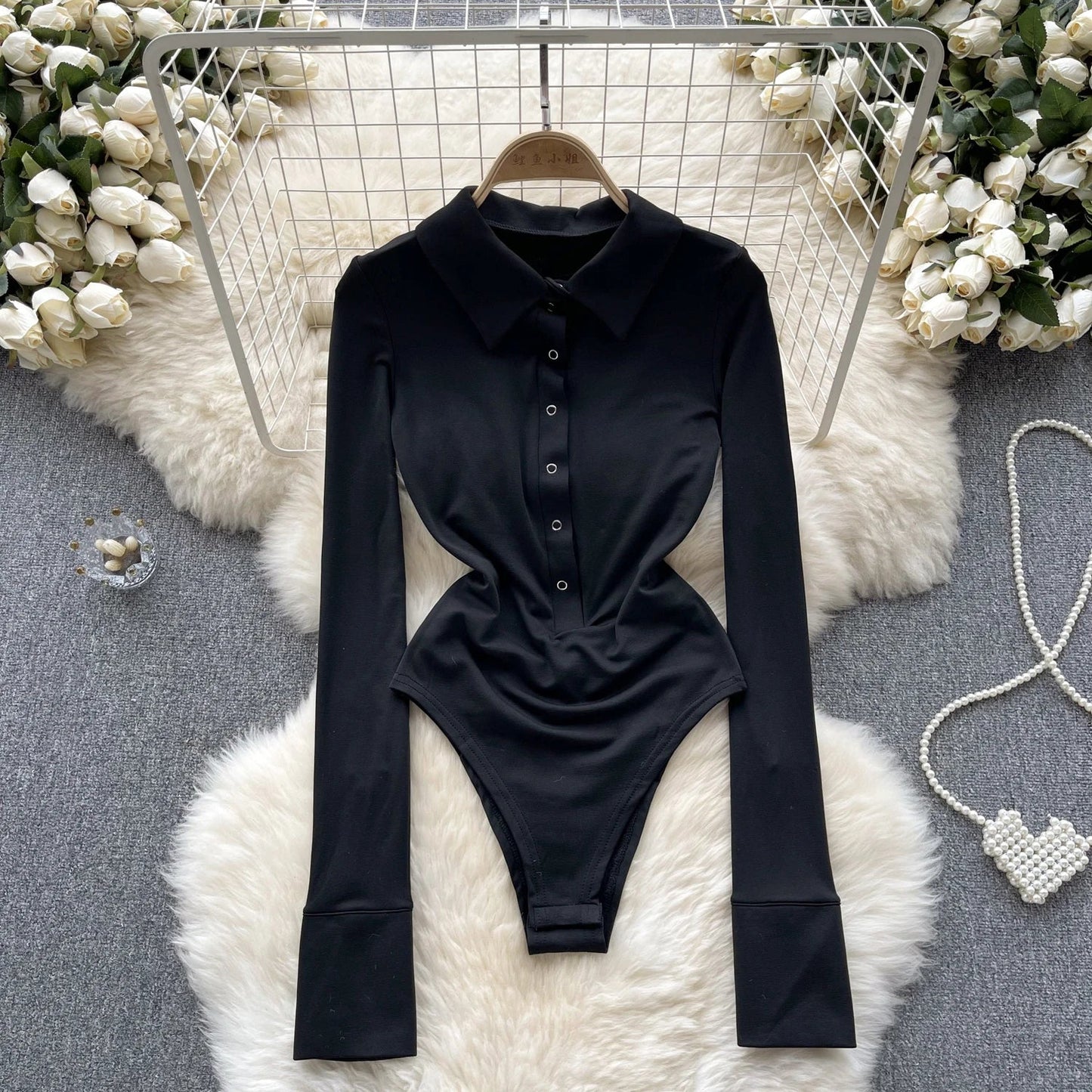 2023 Women Streetwear Sexy Bodysuits Button Polo Collar Long Sleeved Y2K Outwear Fashion Open Crotch Slim Playsuits Wanita