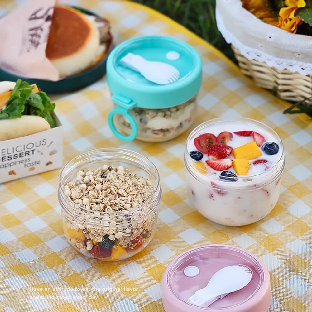 600ml Oatmeal Cup Airtight Lid Thickened with Spoon Food Storage Portable Overnight Yogurt Milk Salad Breakfast Jar Ypgurt Bark