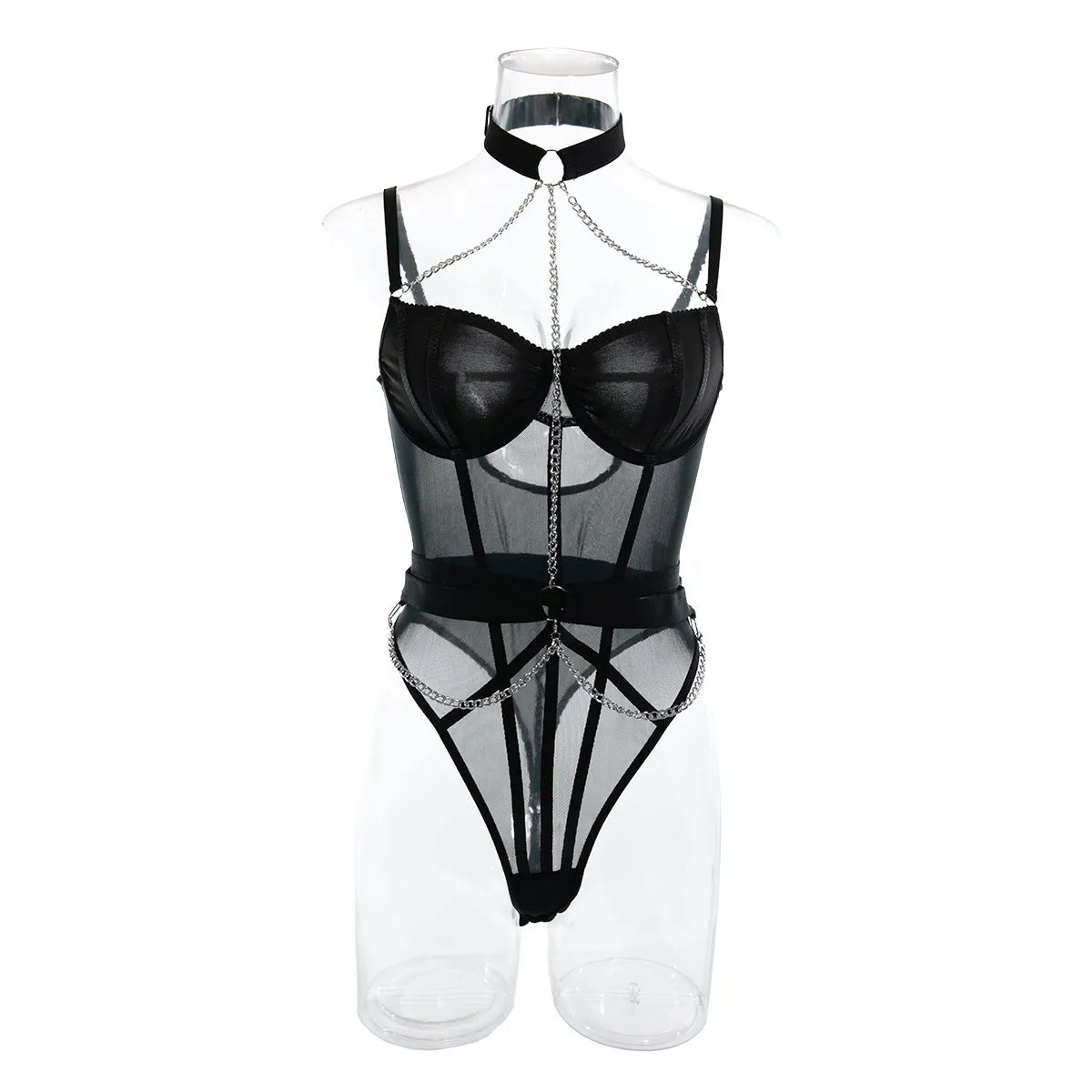 Wanita Strapless Mesh Sensual Bodysuits Women Chain Design Slim Backless  Rompers 2023 Strap Sheer Underwear Playsuits