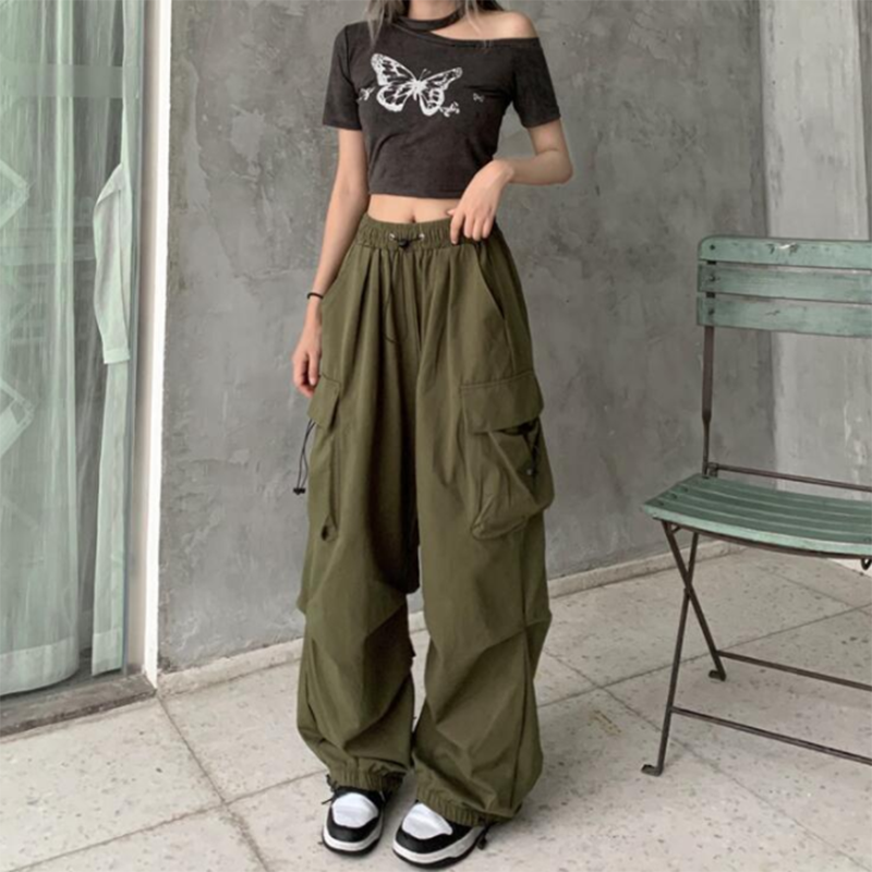 Y2K Women Streetwear Techwear Cargo Korean Harajuku Baggy Parachute Pants for Men Sweatpants Wide Leg Joggers Trousers Clothes