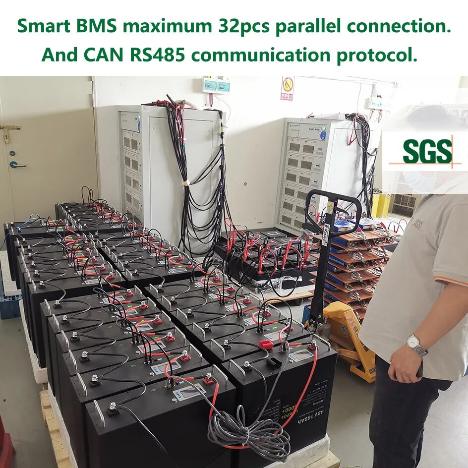 48V 200AH LiFePO4 Battery Pack 51.2V 10KWH Lithium Solar Battery 6000+ Cycles Max 32 Parallel RS485 CAN For Off/On Grid Inverter