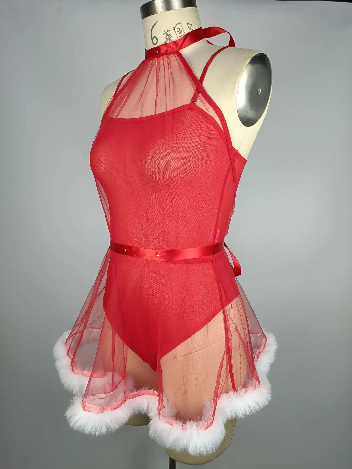 Body fantaisie de noël avec robe transparente Sissy, Costumes féminins adultes, costume sexuel, désir rouge, tenue pour fille chaude