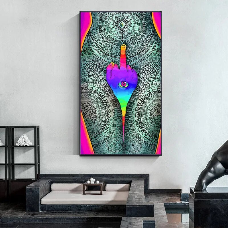 Abstract Thigh Hand Eye Canvas Painting Psychedelic Visual Poster Bedroom Living Room Home Decor Mural(No Frame)