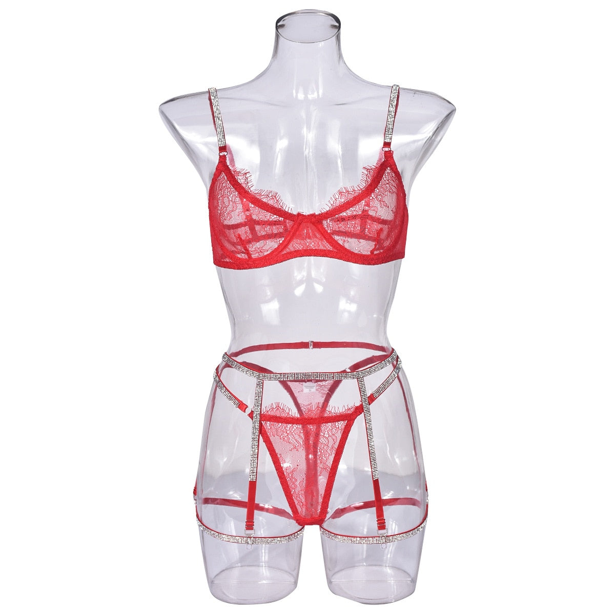 Conjunto de sujetador sin costuras de encaje transparente, lencería con diamantes de imitación, ropa interior Push Up Sissy, conjuntos de lujo íntimos transparentes