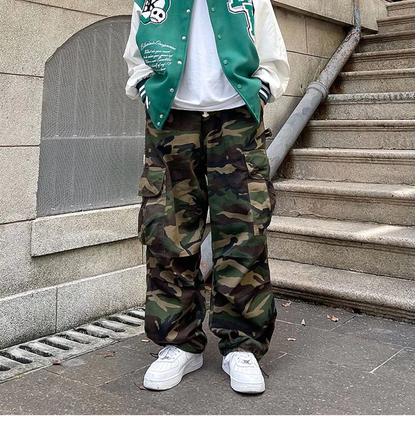 Straight Cargo Pants For Men Japanese Style Drawstring Casual Pants Men's Loose Trousers Fashion Camouflage Sweatpants Harajuku