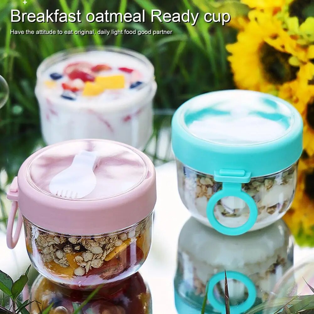 600ml Oatmeal Cup Airtight Lid Thickened with Spoon Food Storage Portable Overnight Yogurt Milk Salad Breakfast Jar Ypgurt Bark