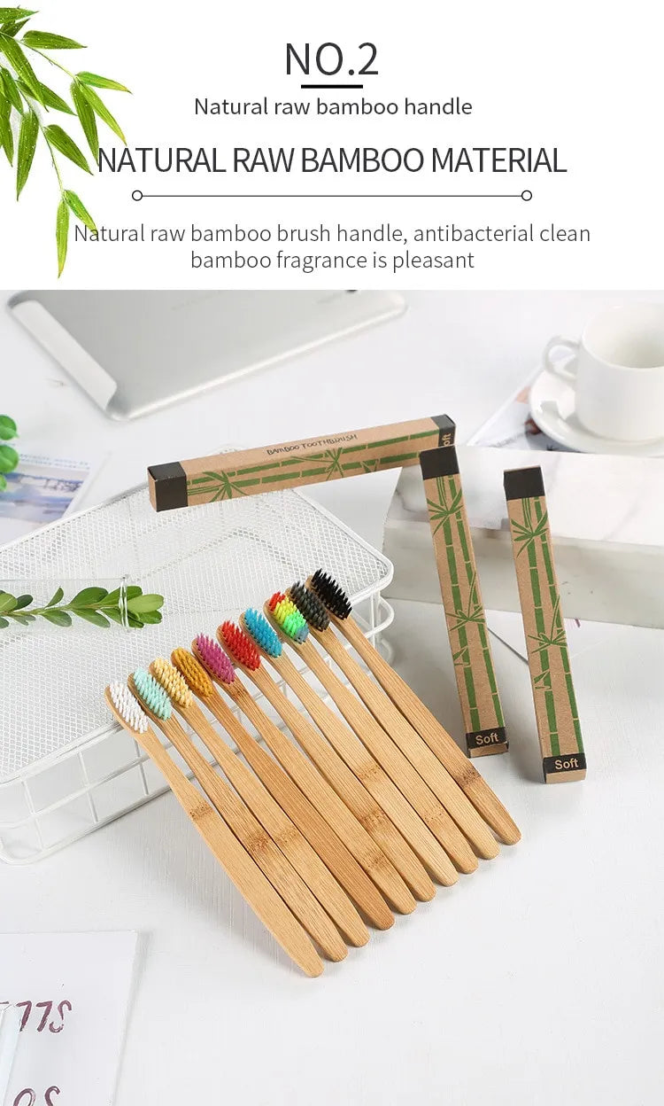 Cross Border Single Bamboo Toothbrush Set Natural Bamboo Toothbrush Tablet Set Ten Pack Bamboo Products Toothbrush