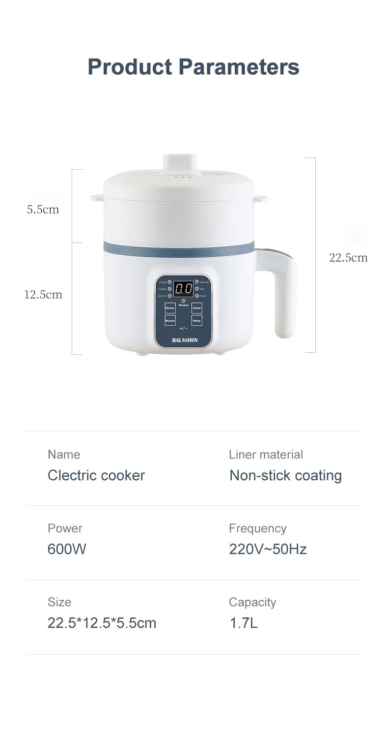 Olla arrocera eléctrica de 1,7 L, olla de arroz al vapor de una sola capa de 220V, olla múltiple mecánica inteligente antiadherente, olla de arroz al vapor para el hogar